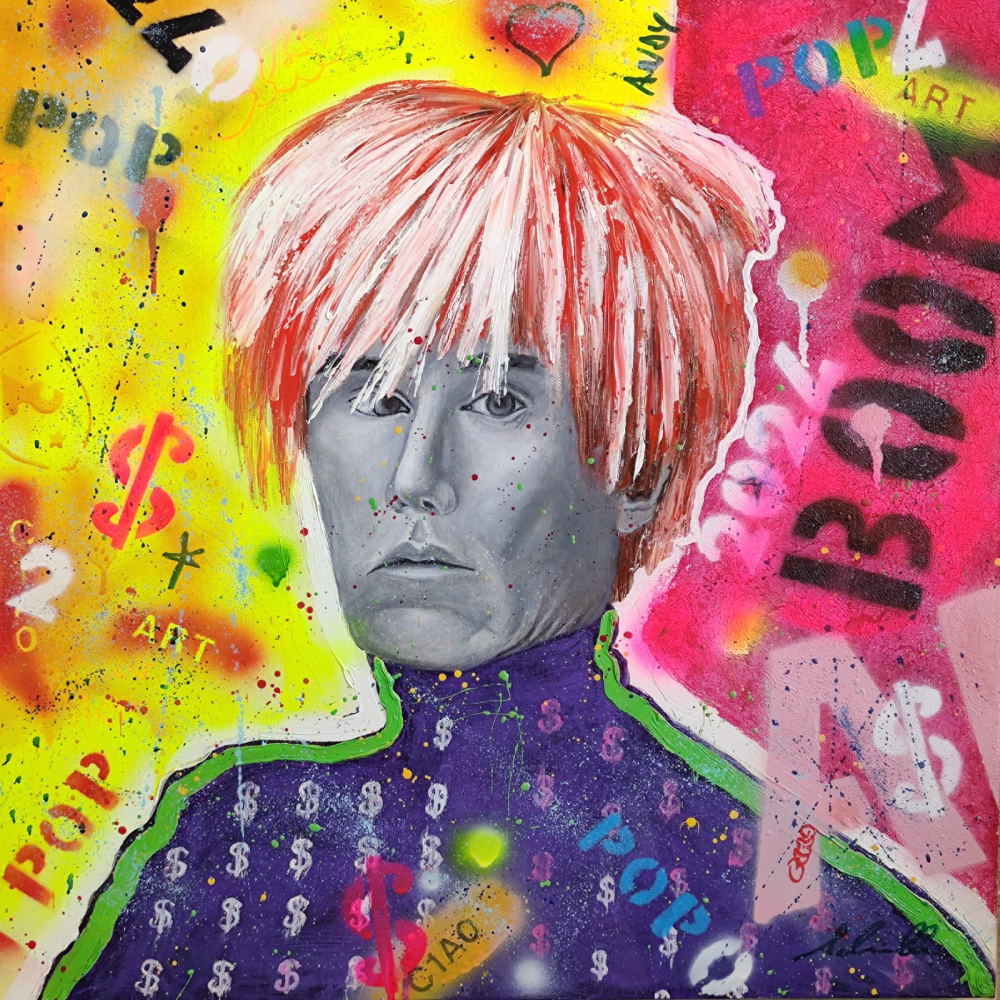 Andy Warhol Acrilico, spray. 50 x 50 x 4.5 cm. Luglio 2024