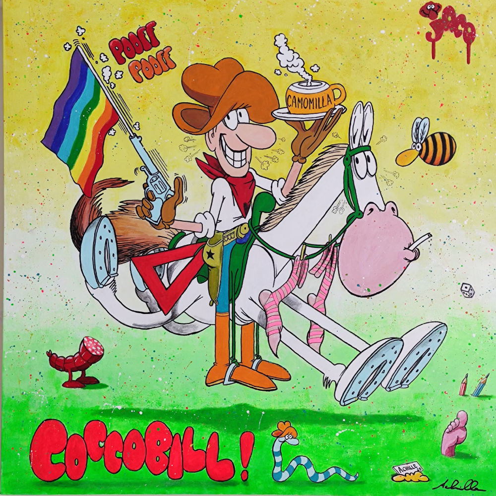 Coccobill -Acrilico, spray. 80x80x4.5cm. Marzo 2025
