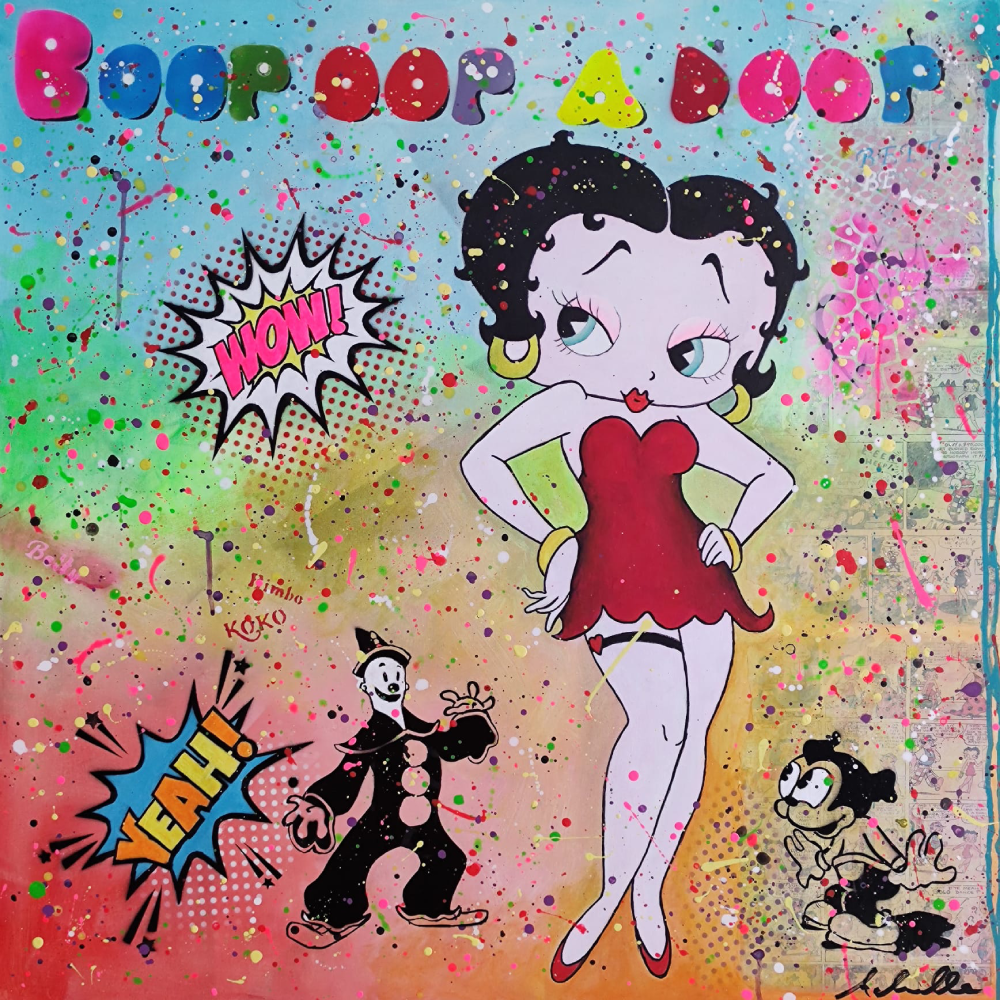 Betty Boop -Acrilico, spray, pennarello. 80 x 80 x 4.5 cm. Febbraio 2025