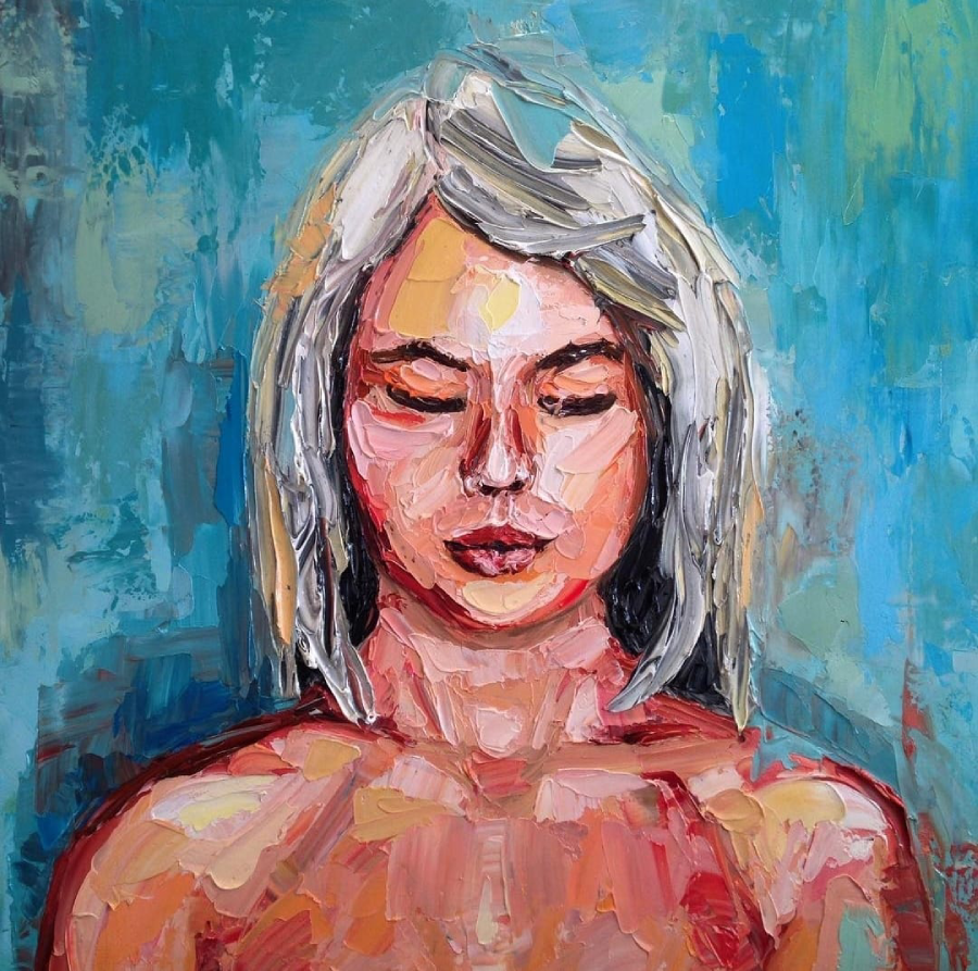 Blonde olio su tela 40 x 40 x 4.5 cm